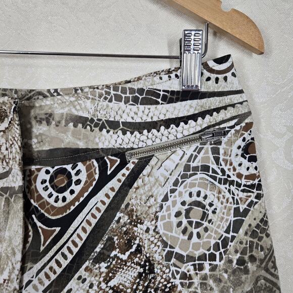 Chico's Pants sz 1 (M) Ivory Tan Brown Geo Mixed Print Zip Fly Zip Pockets - Picture 6 of 16